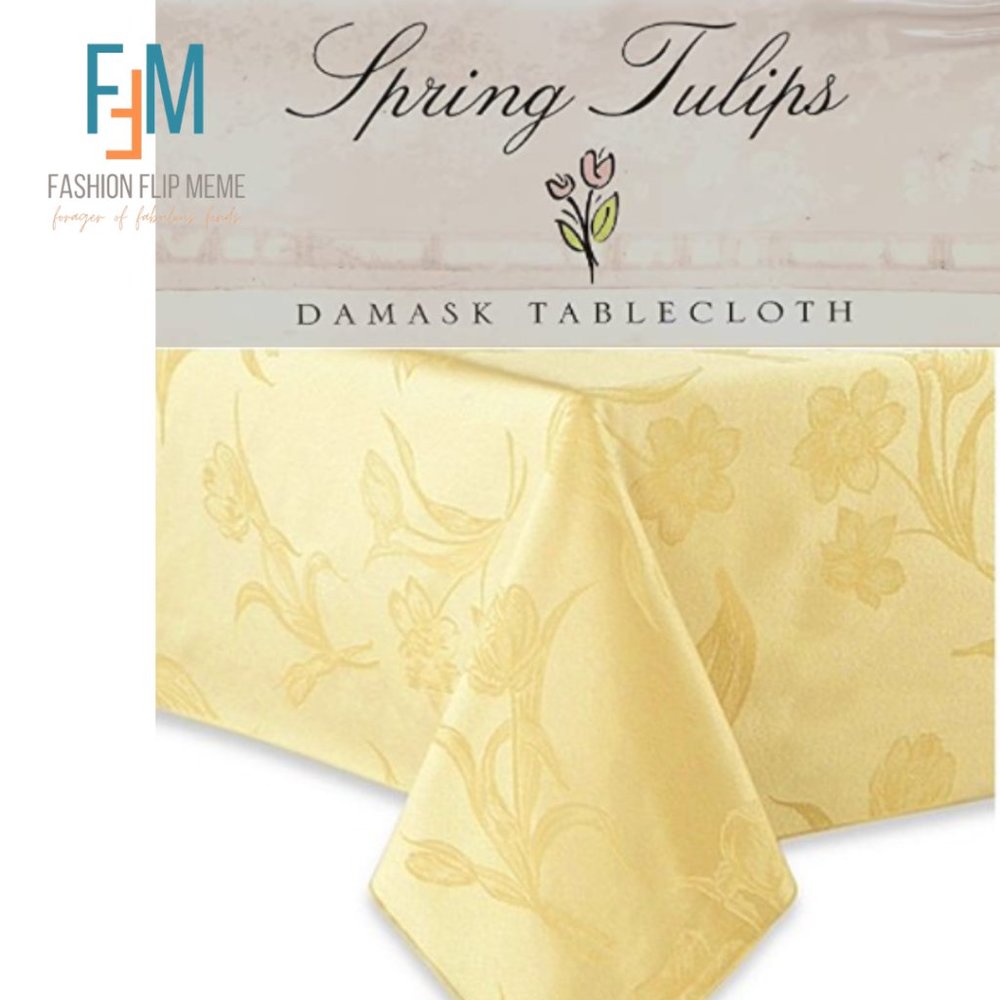 NEW! Champagne Damask Tablecloth, 60 X 144 Oblong